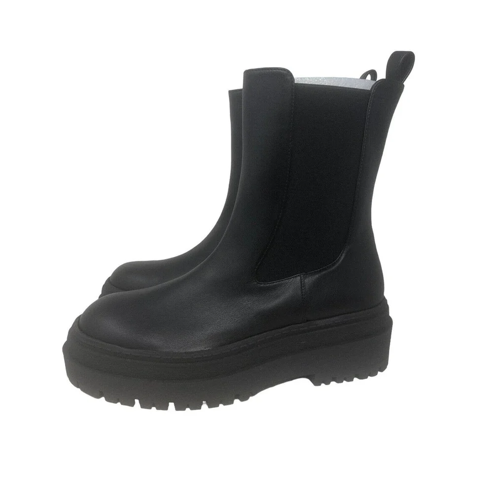 Good American Combat Boot Black Leather Lined Lug Sole Platform Sz 7-NWOB - Picture 5 of 8